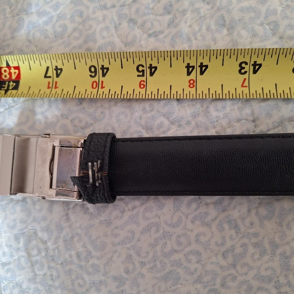 Men's Black Leather Belt with Silver Buckle